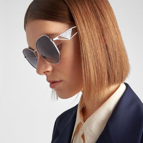 Prada Women Sunglasses Silver Grey Gradient Geometric PR57YS 1BC5D1 BRAND NEW - Picture 3 of 13